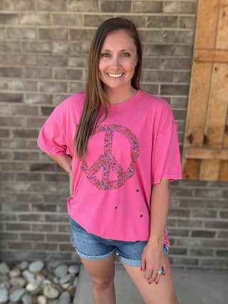 Bubble Gum Floral Peace Sign Pullover by Easel