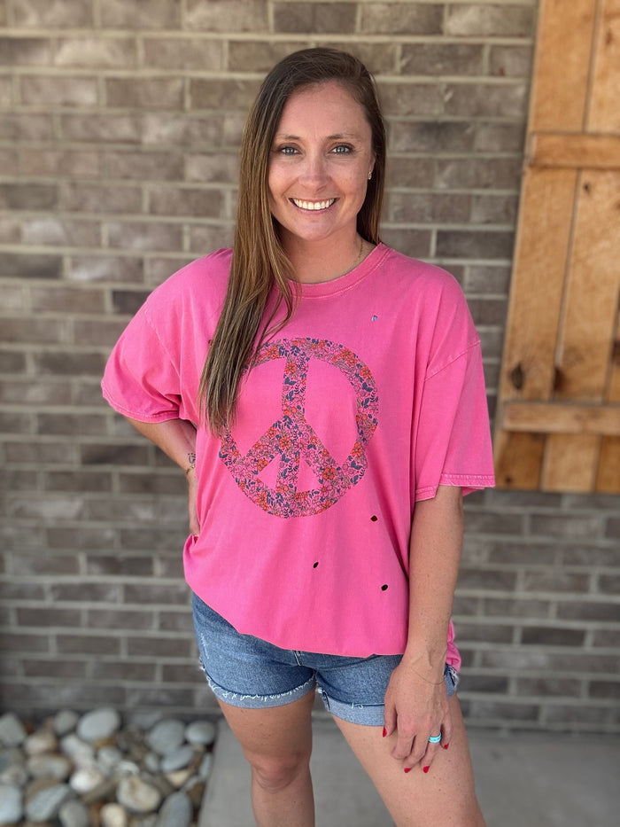 Bubble Gum Floral Peace Sign Pullover by Easel