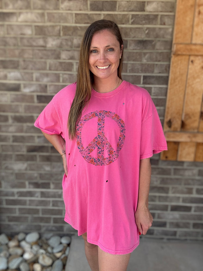 Bubble Gum Floral Peace Sign Pullover by Easel