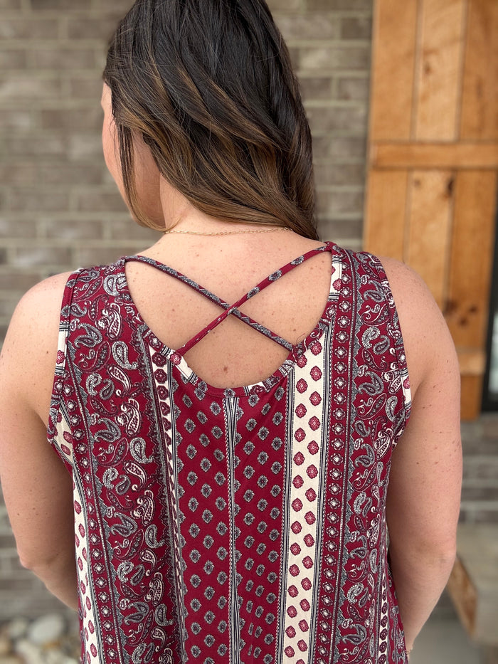 Burgundy Boho Tank Top