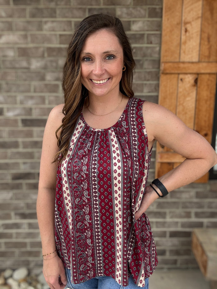 Burgundy Boho Tank Top