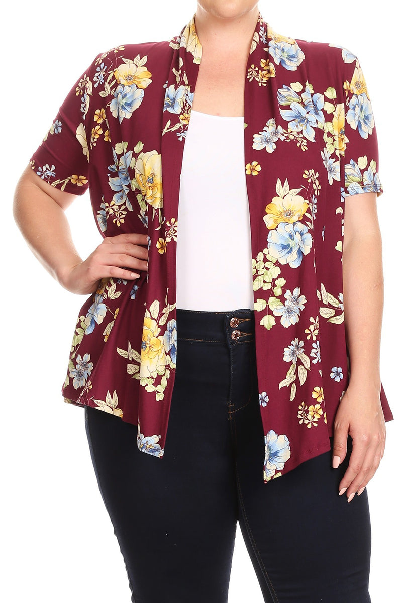 Burgundy Floral Print Cardigan *PLUS ONLY*