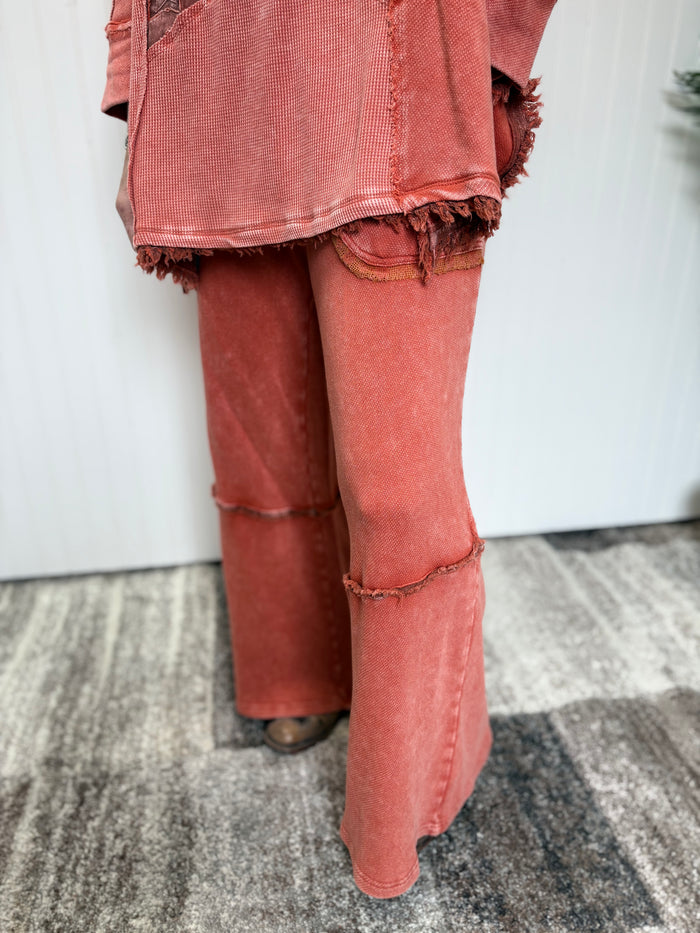 Burnt Orange Star Patch Mix Washed Terry Wide Leg Pants by Easel