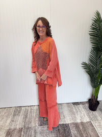 Burnt Orange Star Patch Mix Washed Terry Wide Leg Pants by Easel