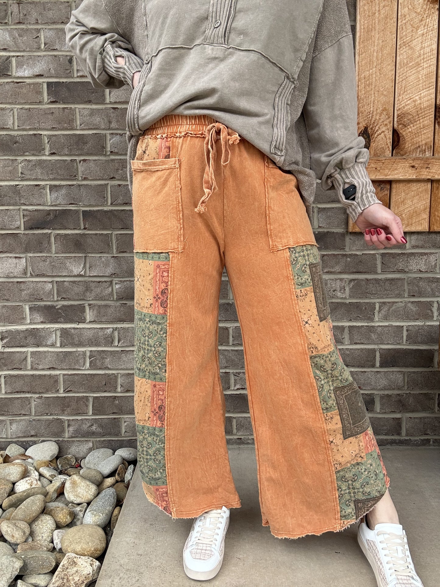 8480- Butterscotch Mineral Wash Paisley Cropped Pants by J. Her