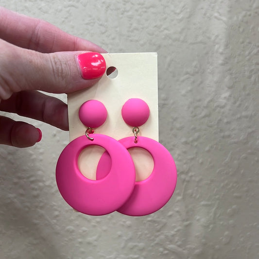 2203- Hot Pink Circle Clay Post Back Earrings