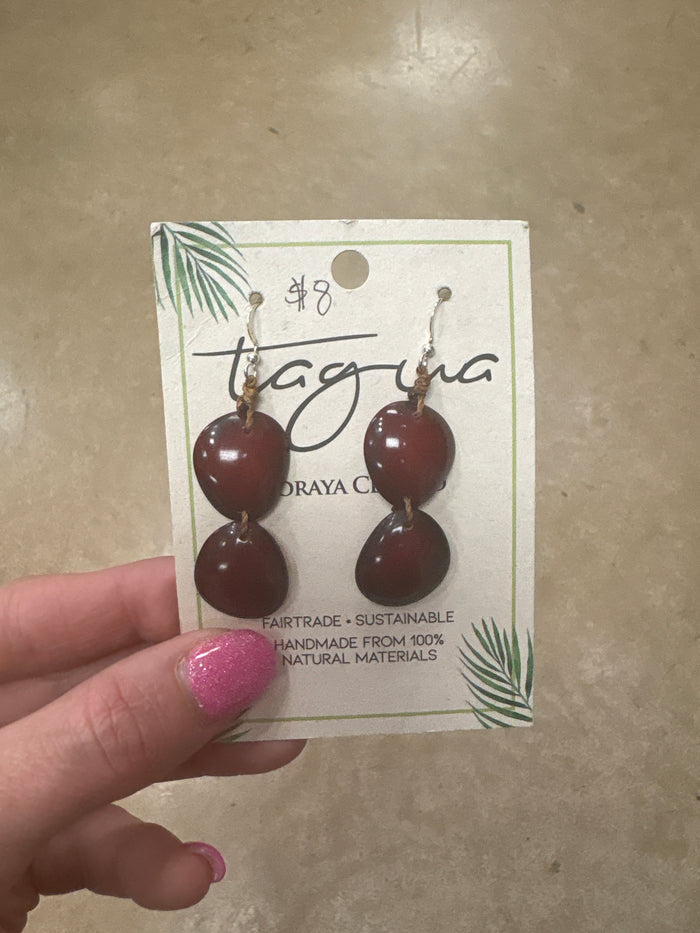 8422- Maroon Double Circle Tauga Nut Earrings