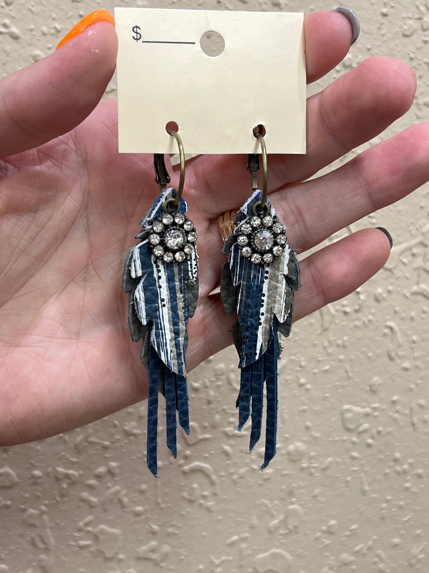 3035- Navy w/ Stripe Layer Earrings