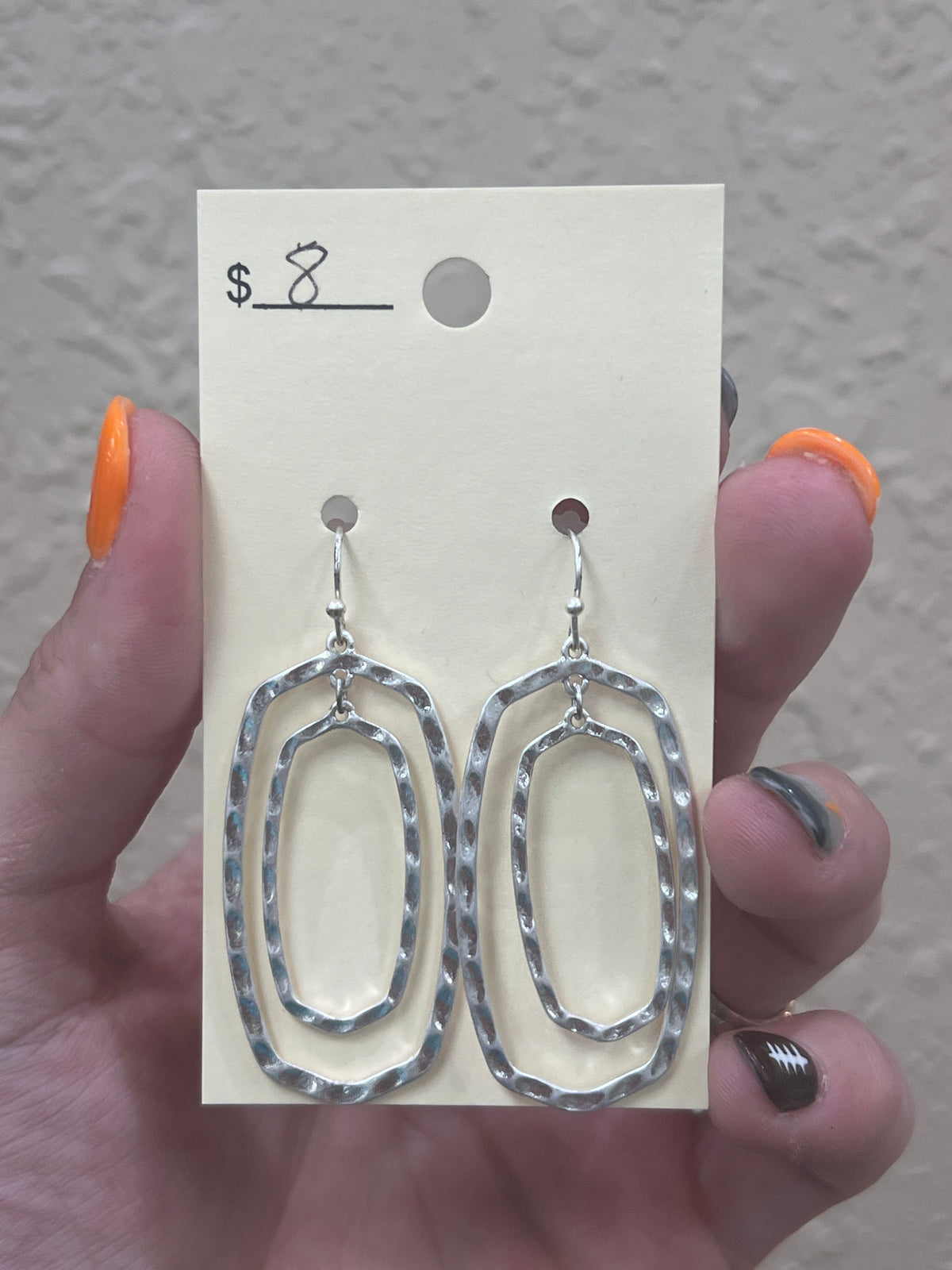 2910- Silver Hammered Double Hoop Earrings