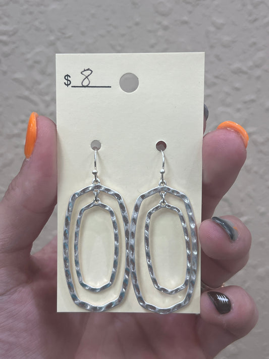 2910- Silver Hammered Double Hoop Earrings