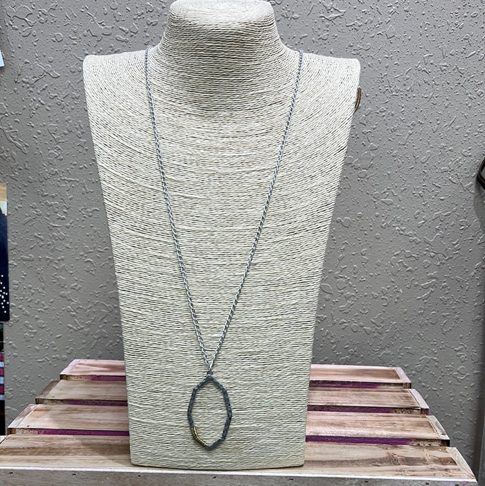 736- Silver Pendant w/ Wrap Gold Detail Necklace