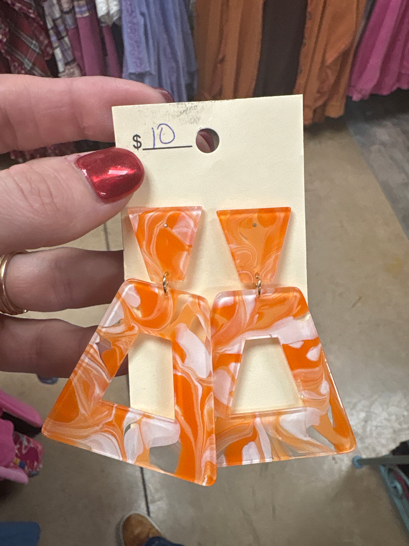 8488- Orange & White Swirl Acrylic Earrings