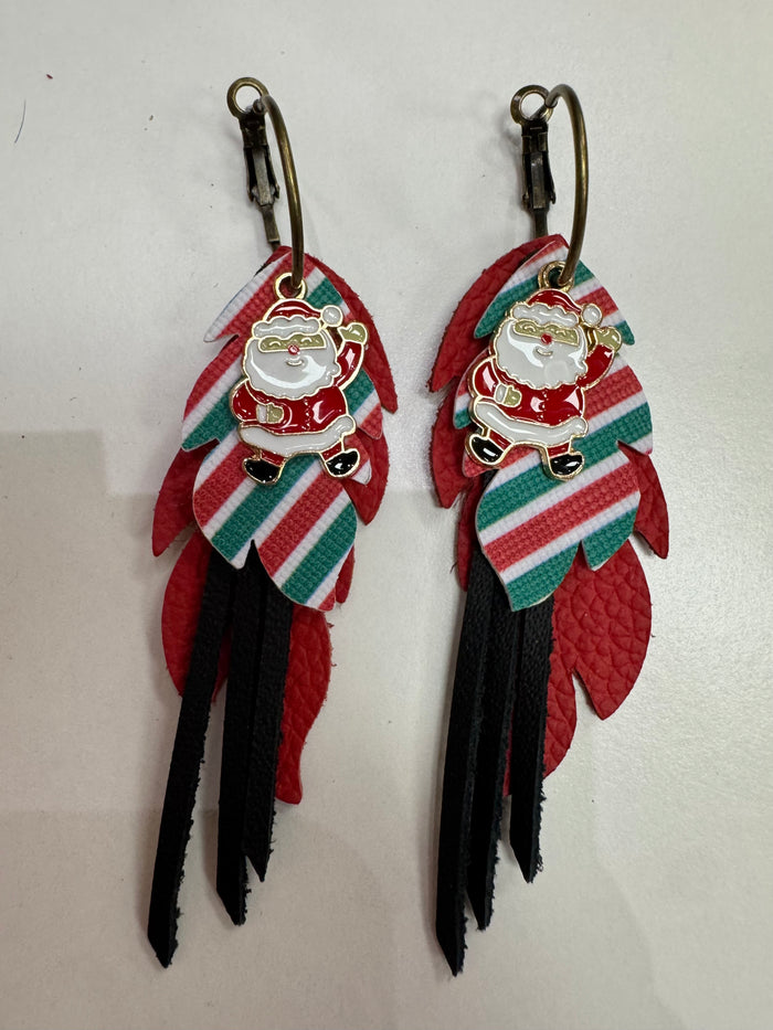 Red, Black, Green Santa Layered Earrings