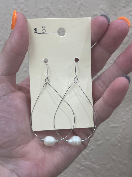 2911- Teardrop Slim Hoop Earring w/ Pearl Detail