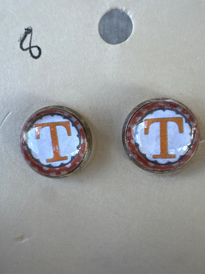 Power T Orange White Stud Earrings