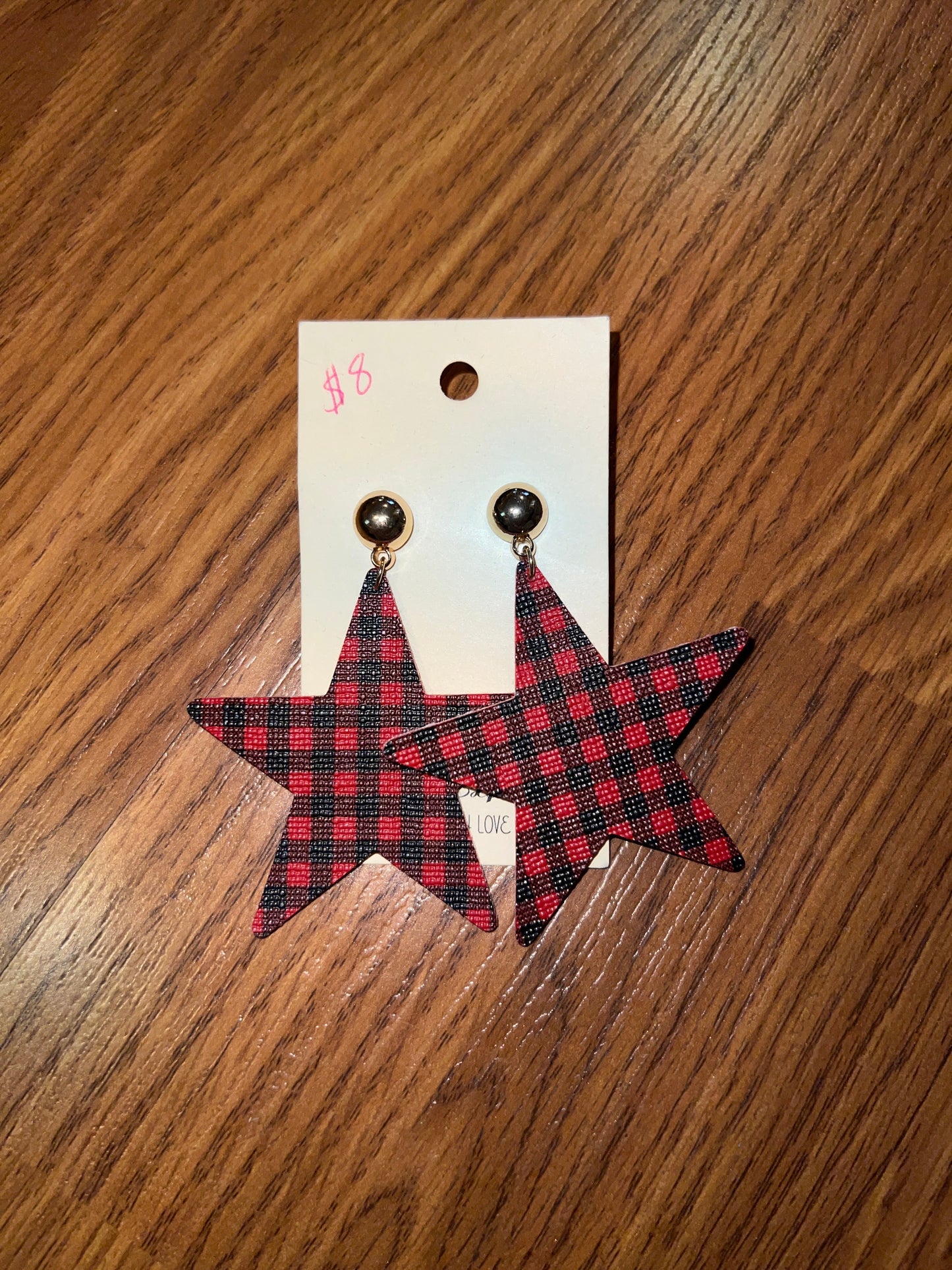 3108- Red & Black Plaid Star Earrings