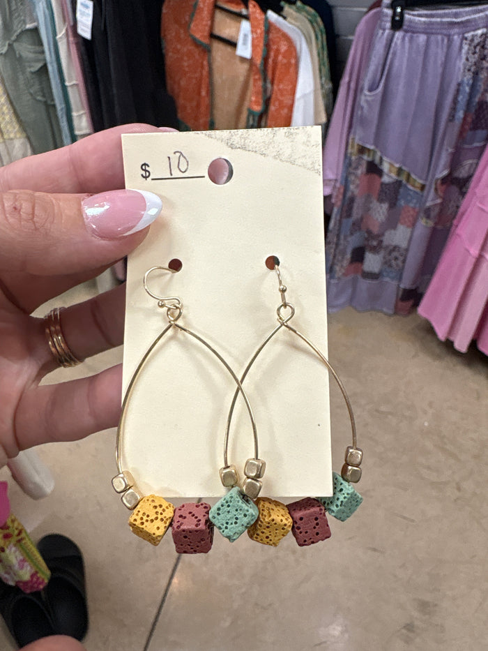 Mustard, Rust, and Sage Block Teardrop Earrings