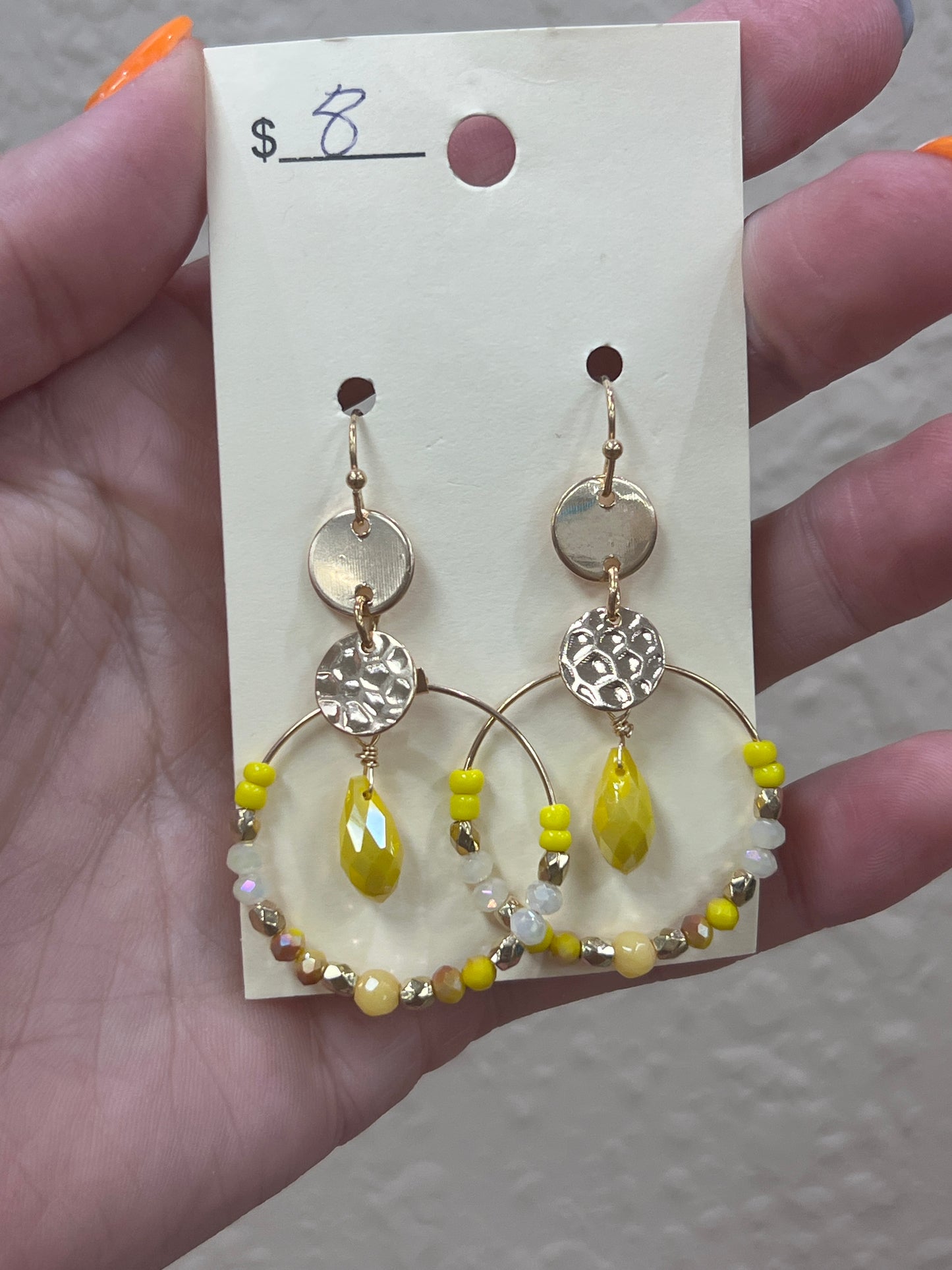 2979- Yellow Beaded Circle Earrings