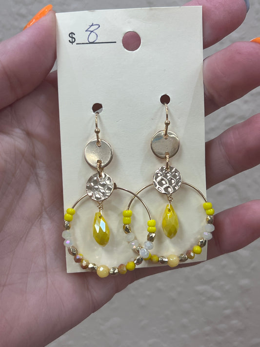 2979- Yellow Beaded Circle Earrings