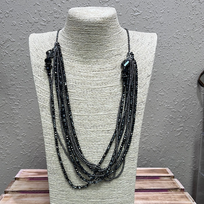 537- Black & Silver Beaded Multi Layer Necklace