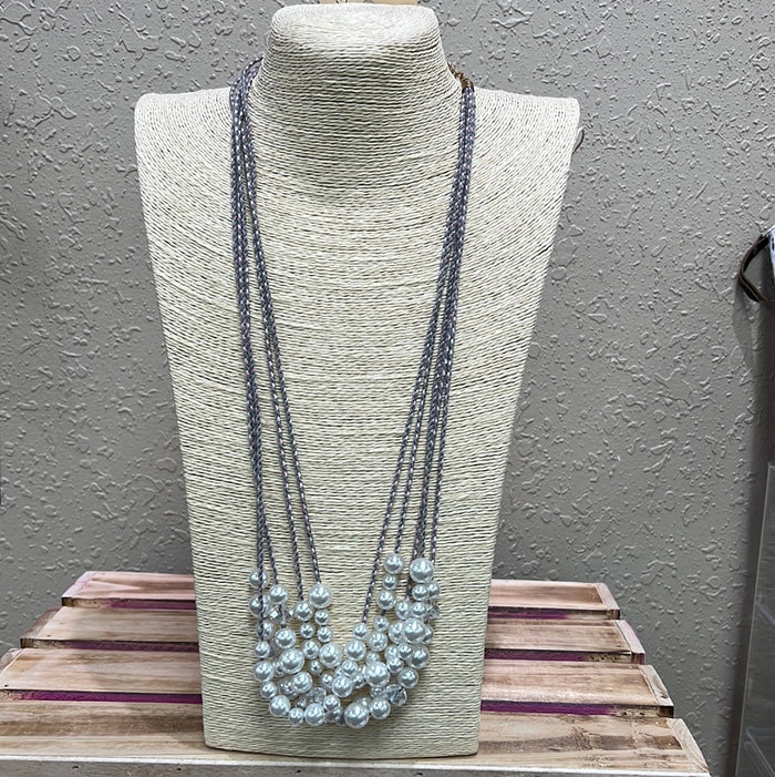 604- Pink & Gray Layer Necklace w/ Pearl