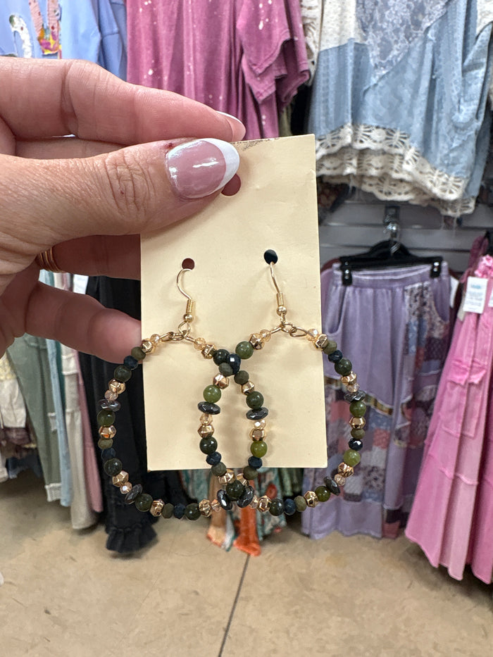 Hunter Green Beaded Hoop Earrings