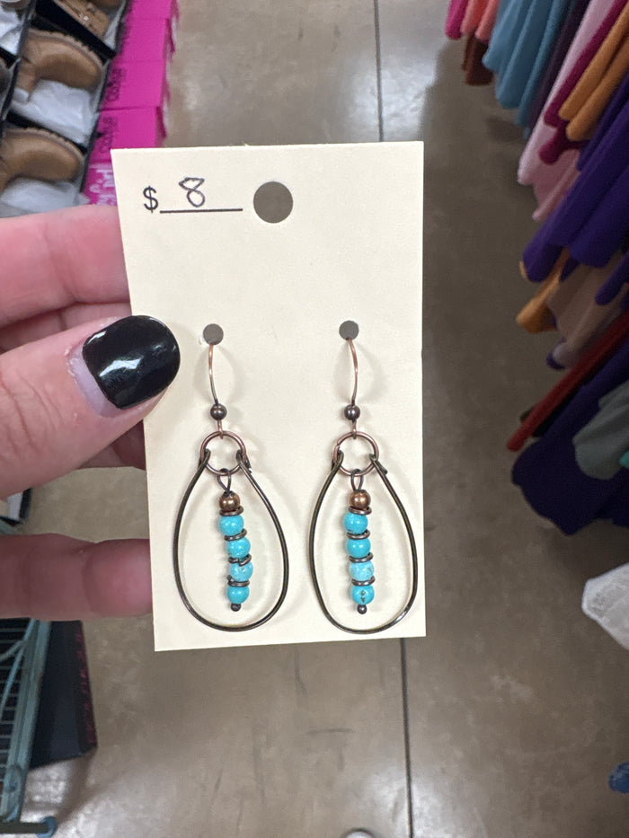 Brass Hoop Earrings w/ Turquoise Dangle