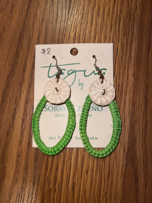 3145- Green Wrap Tauga Nut Earrings