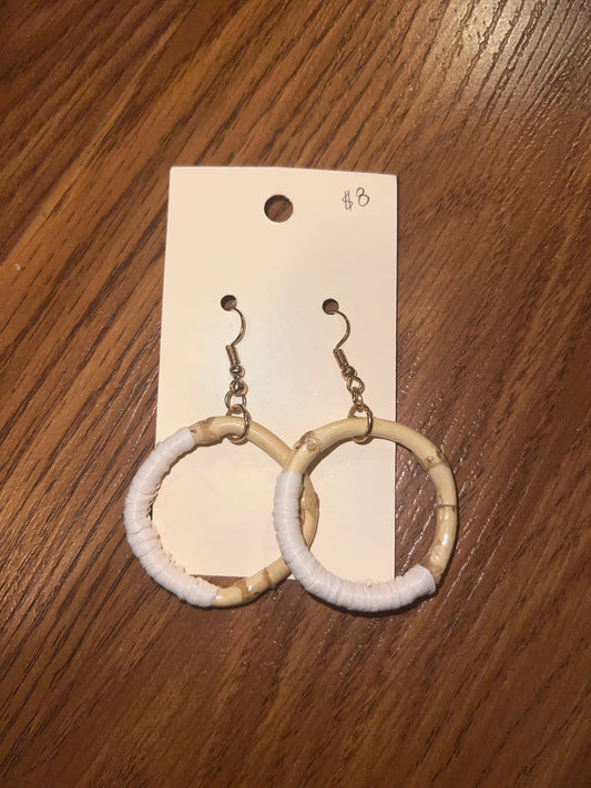 3125- Wooden Circle Earrings w/ White Wrap