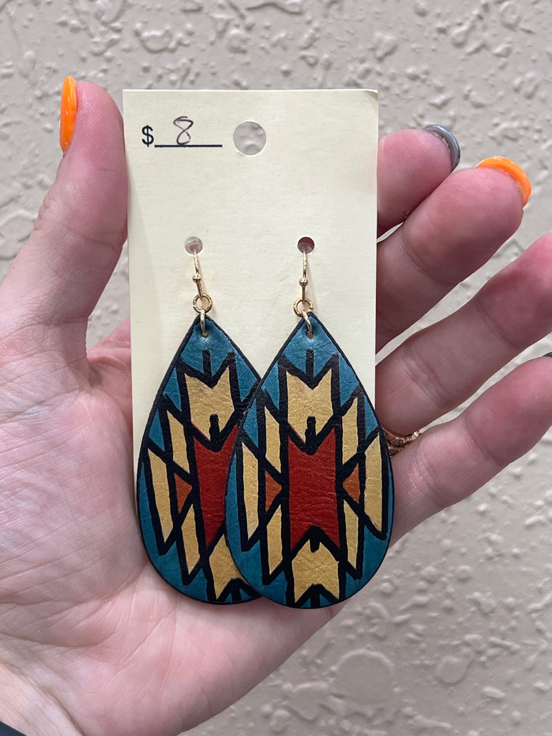 2852- Aztec Teardrop Painted Earrings