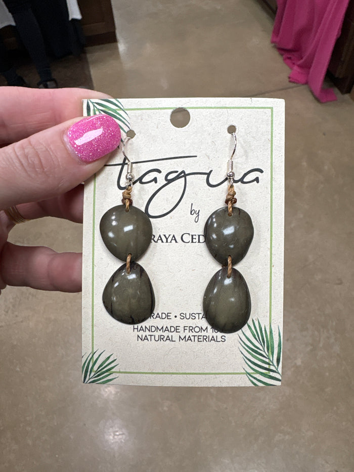 8453- Olive Double Stack Tauga Nut Earrings