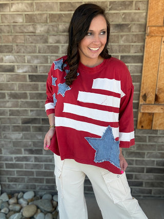 USA Flag Inspired Patch Top by BlueVelvet