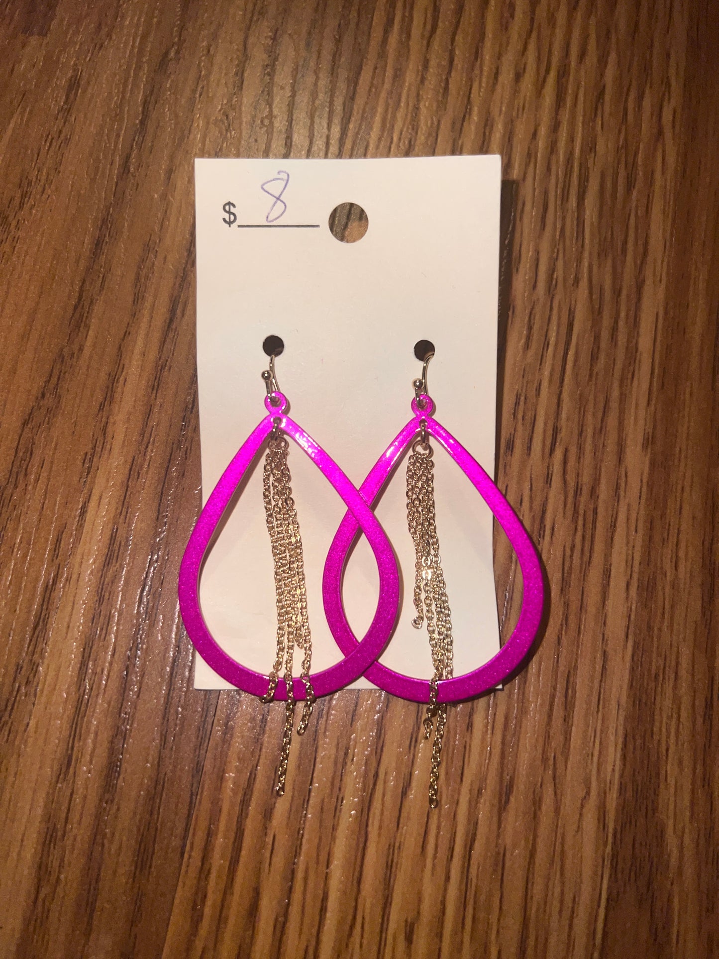 3148- Magenta Teardrop w/ Gold Dangle Earrings