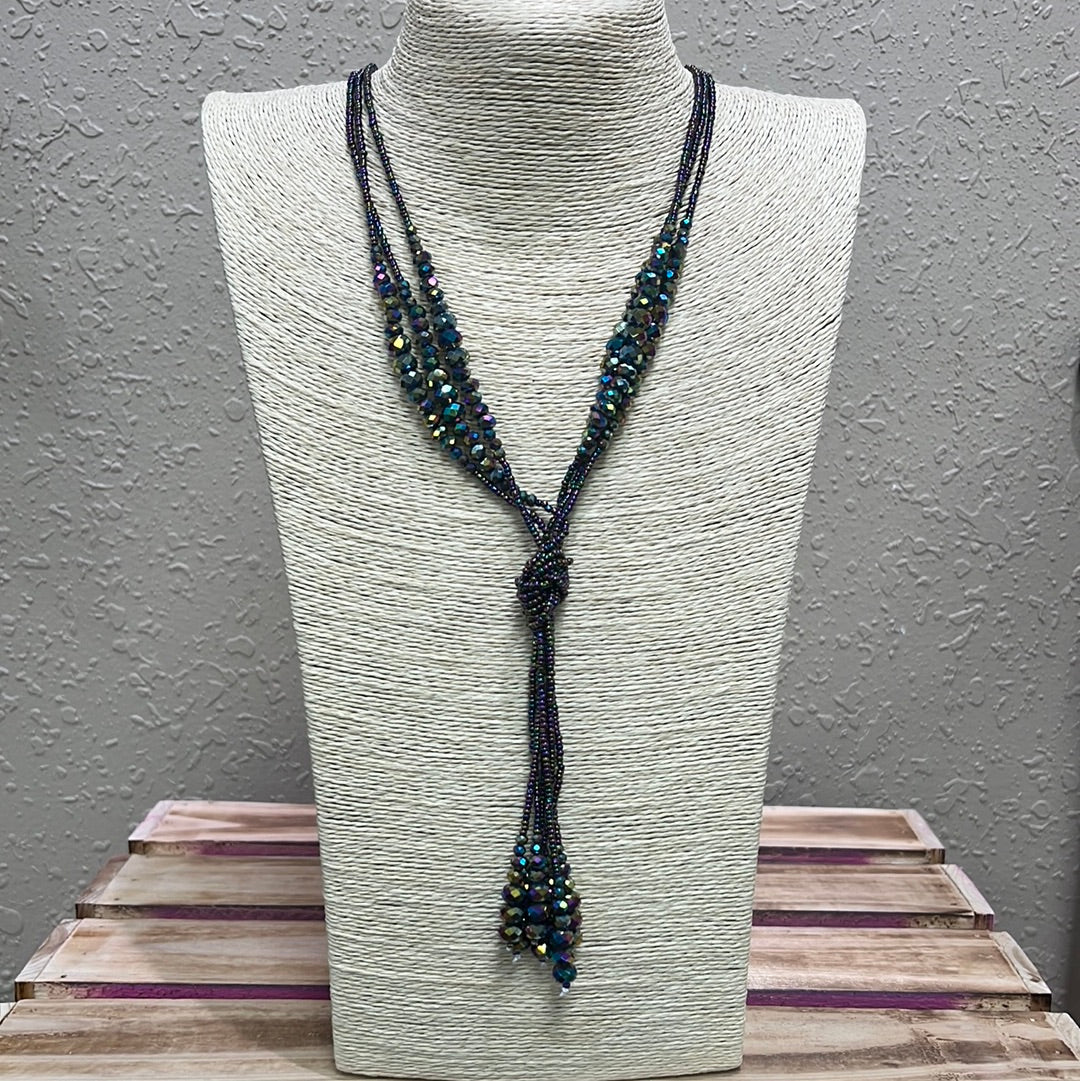 755- Purple/Green/Blue Stone Crystal Beaded Necklace