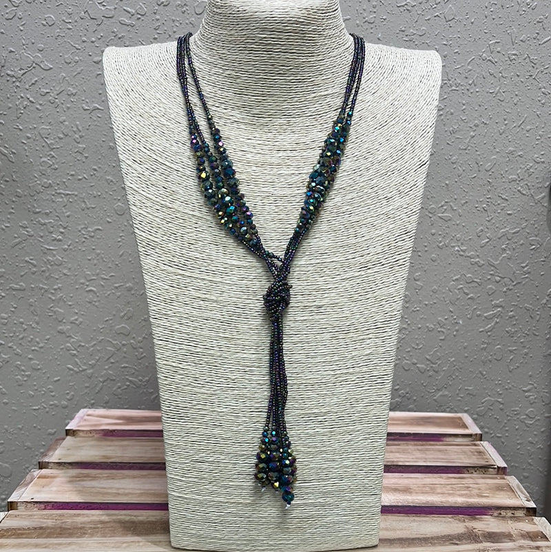 755- Purple/Green/Blue Stone Crystal Beaded Necklace