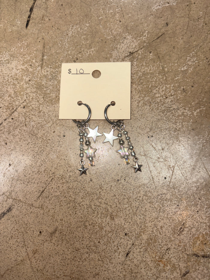 Silver Starburst Charm Hoop Earrings