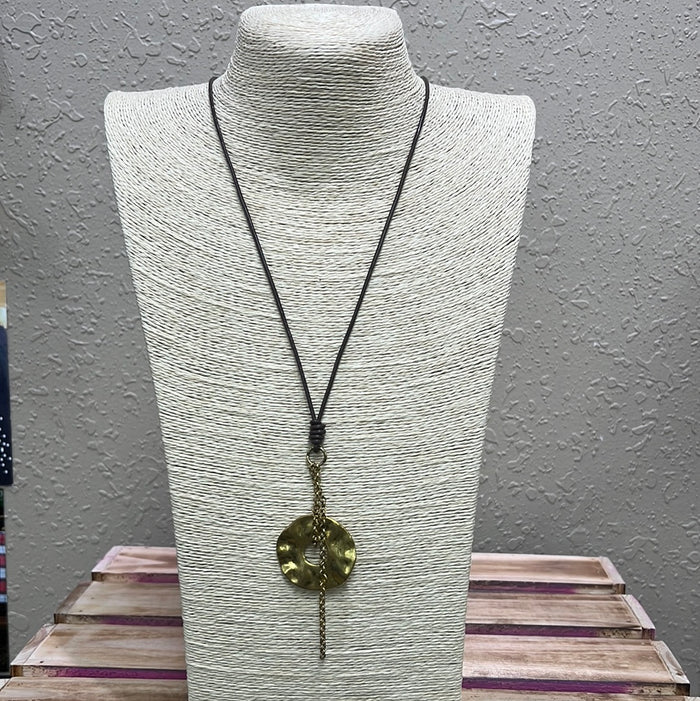 757- Brown Necklace w/ Gold Pendant