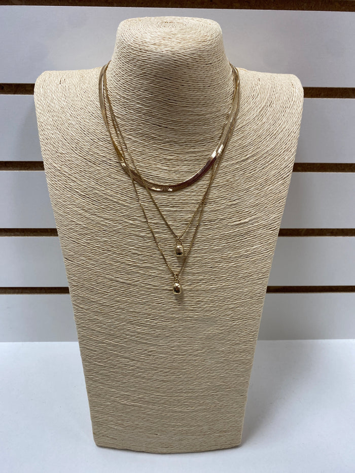 2540- Gold Multiple 3 Chain Necklace w/ Crystal Pendant