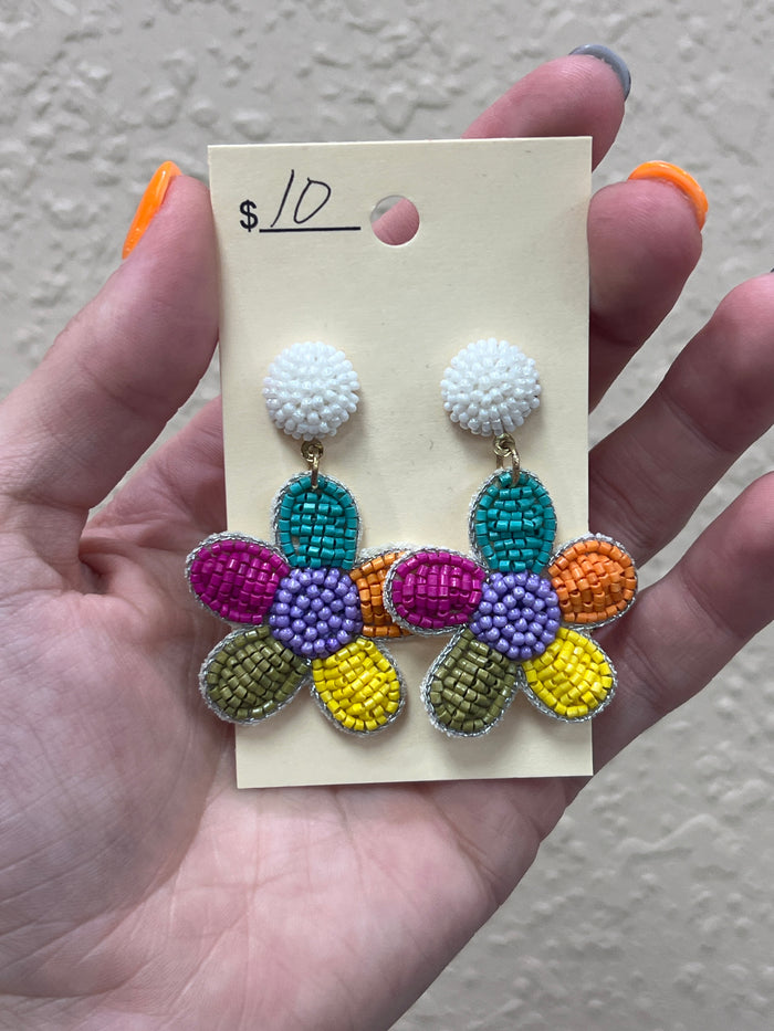 2861- Colorful Flower Beaded Earrings