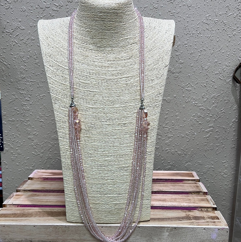 731- Pink Layer Beaded Crystal Necklace