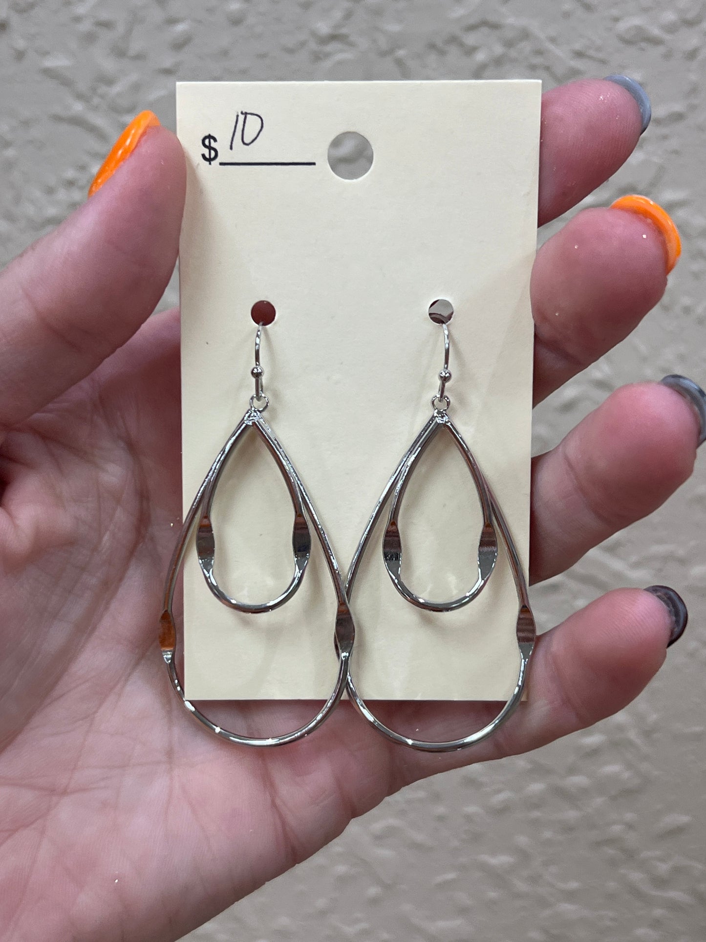 2965- Silver Double Teardrop Earrings