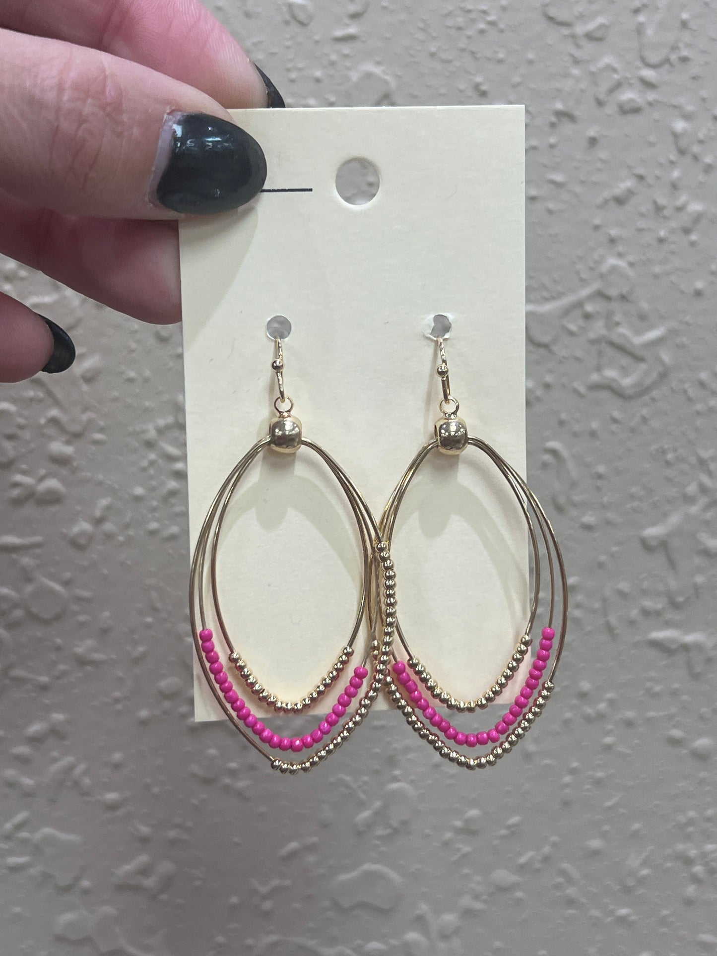 3381- Gold Earrings w/ Pink Detail