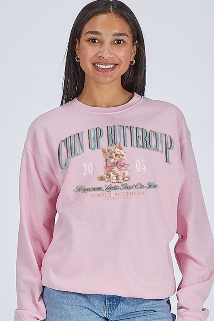 Chin Up Buttercup Crewneck Pullover by Simply Southern