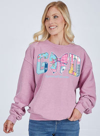 God Is Good All The Time Patchwork Bow Crewneck by Simply Southern