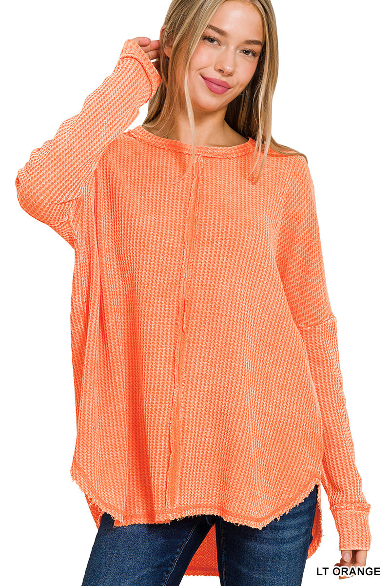 3221- Light Orange Waffle Long Sleeve Top *TN COLLECTION*