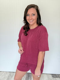 Cabernet Raised Rib Tee & Shorts Set by Zenana