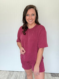 Cabernet Raised Rib Tee & Shorts Set by Zenana