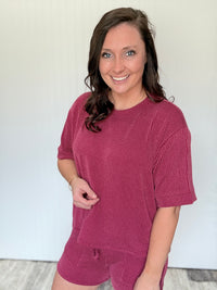 Cabernet Raised Rib Tee & Shorts Set by Zenana