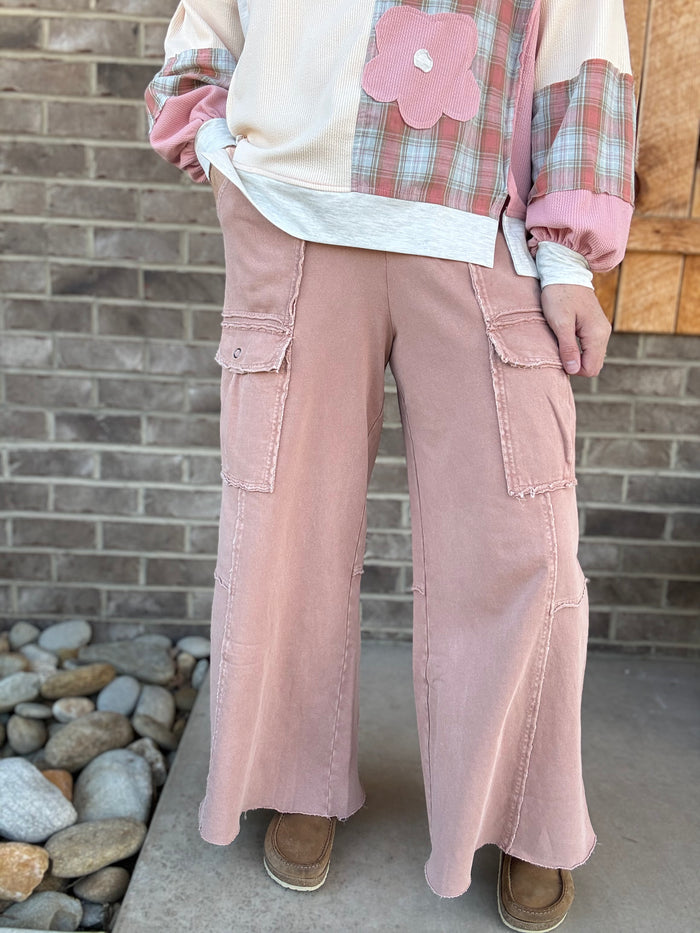 Cappuccino French Terry Pull On Cargo Pants by by Easel