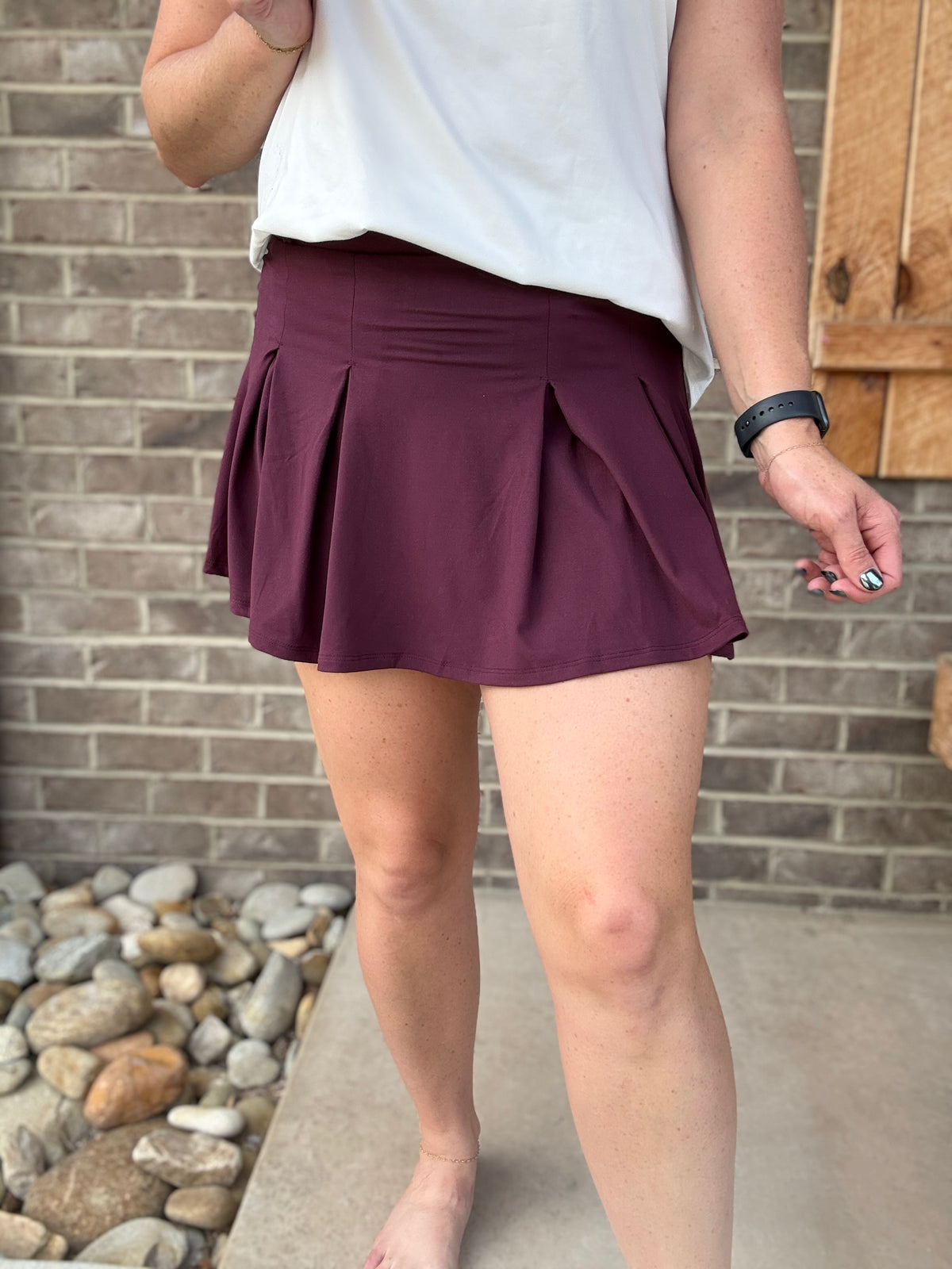 Cassis Butter Pleat Skort with Belt Loop by Rae Mode